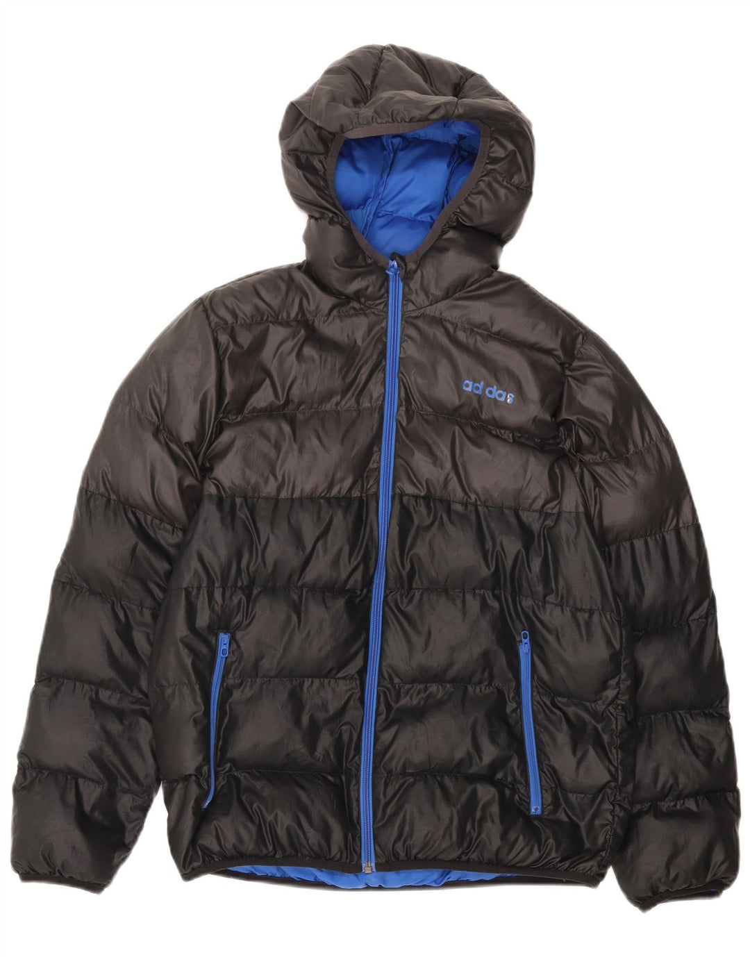 Jachetă căptușită cu glugă ADIDAS pentru băieți 13-14 ani, poliester negru color bloc