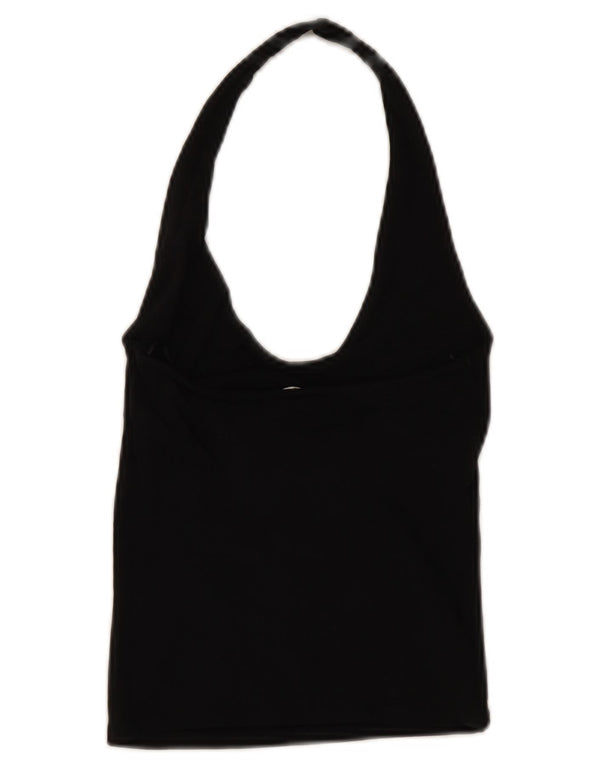 Top Crop Halter pentru femei Zara UK 12 Medium Black Bumbac