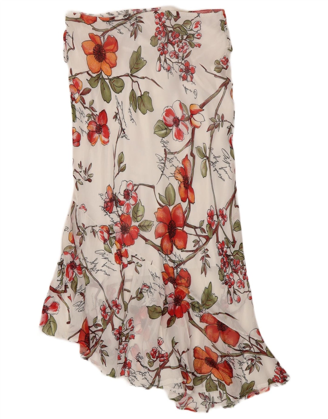 Fusta asimetrică vintage pentru femei W32, mare, albă, cu viscoză florală