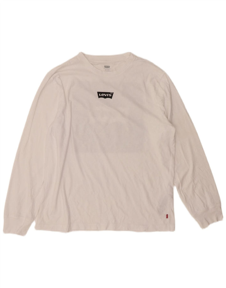 Top cu grafică relaxată pentru bărbați LEVI'S cu mânecă lungă din bumbac alb mediu