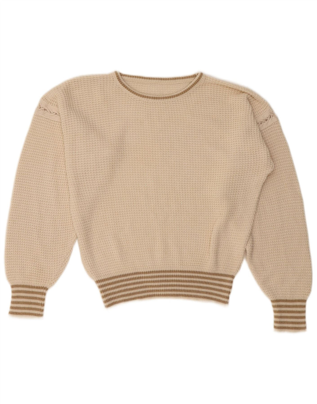 Pulover VINTAGE pentru damă, cu decolteu scurt, cu decolteu rotund, cu dungi alb, mare, UK 16