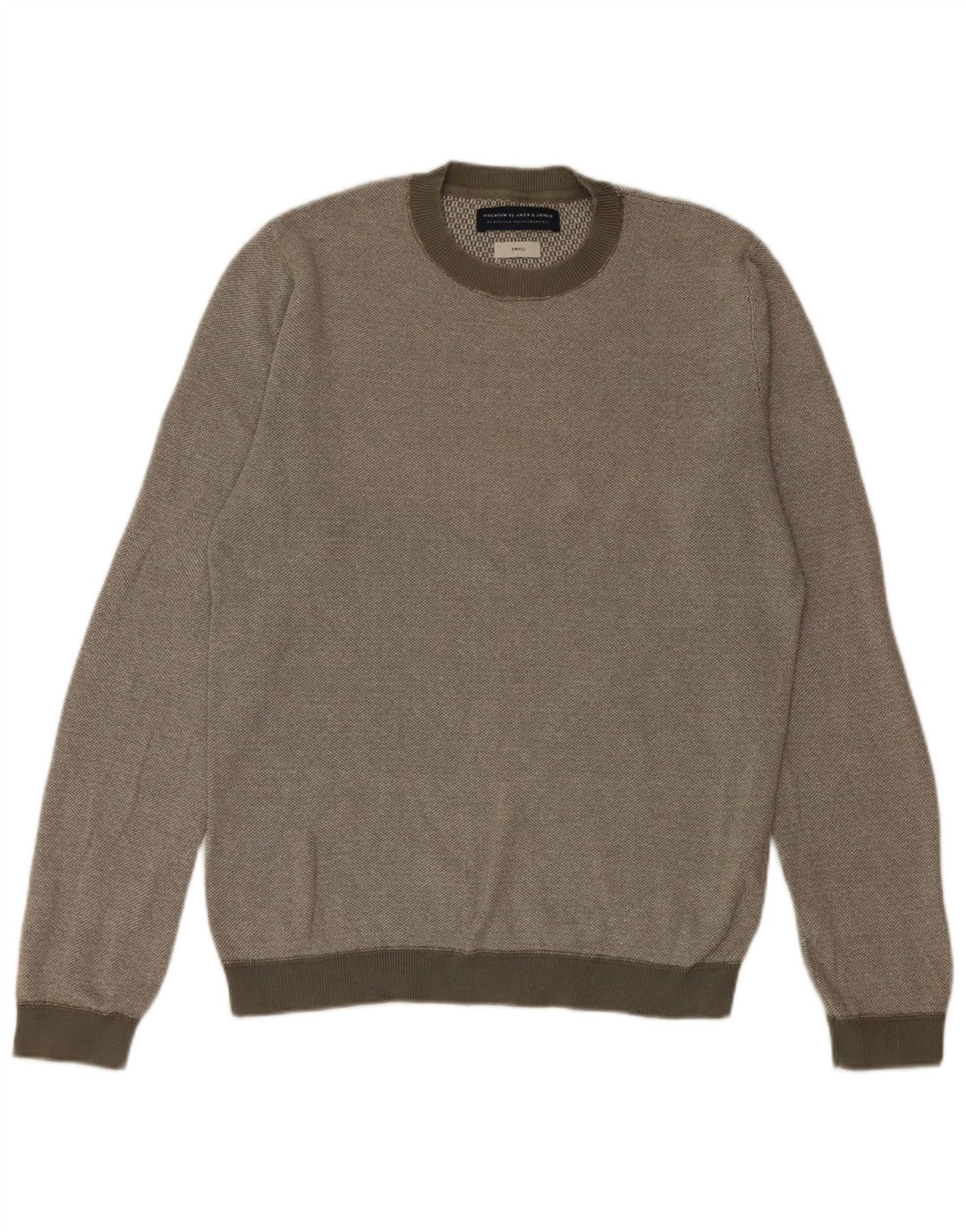 Pulover Jack & Jones pentru bărbați, cu gât crew, bumbac mic kaki