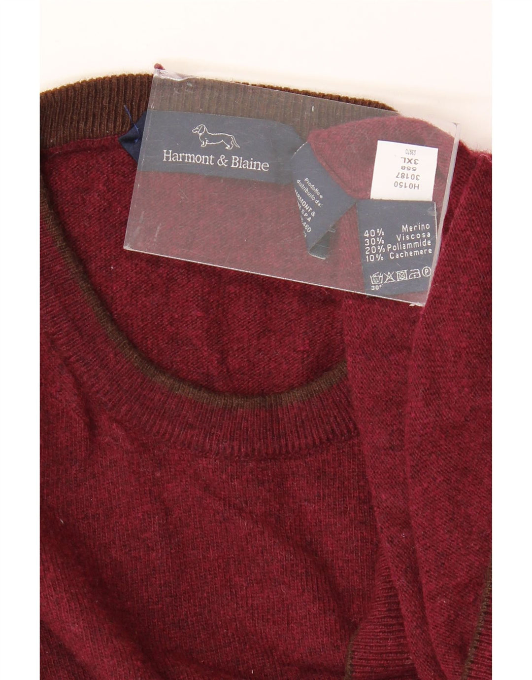 HARMONT & BLAINE Pulover pentru bărbați cu decolteu rotund 3XL Lână Merinos Bordeaux
