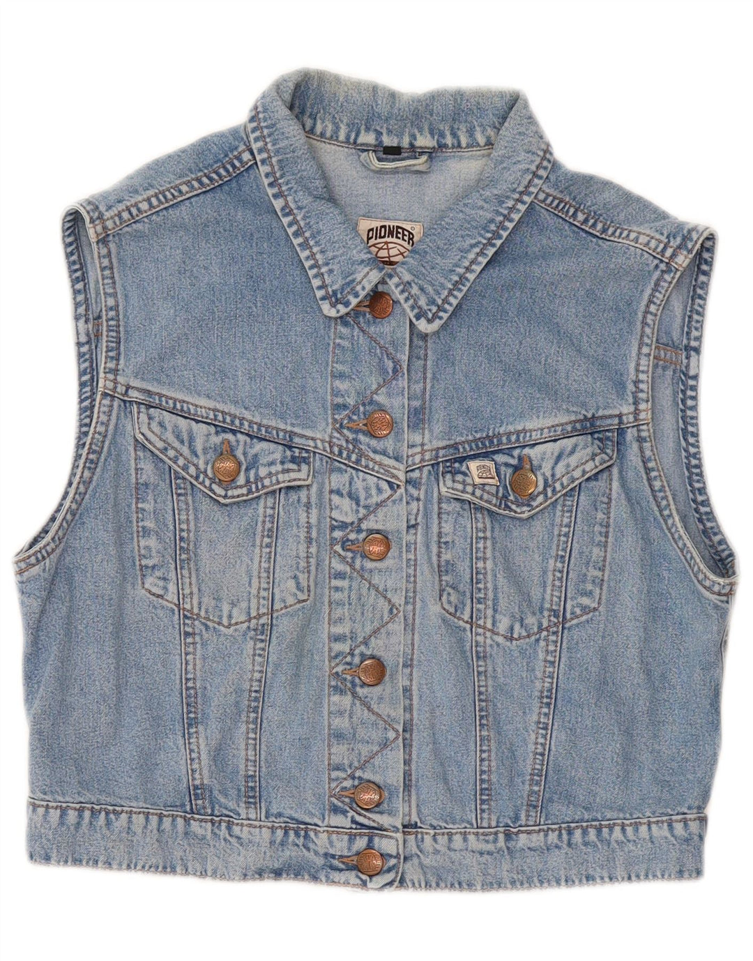 PIONEER Gilet de denim crop pentru femei UK 14, bumbac albastru mediu