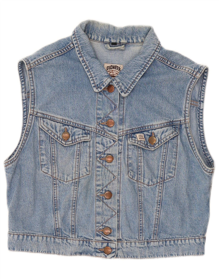 PIONEER Gilet de denim crop pentru femei UK 14, bumbac albastru mediu