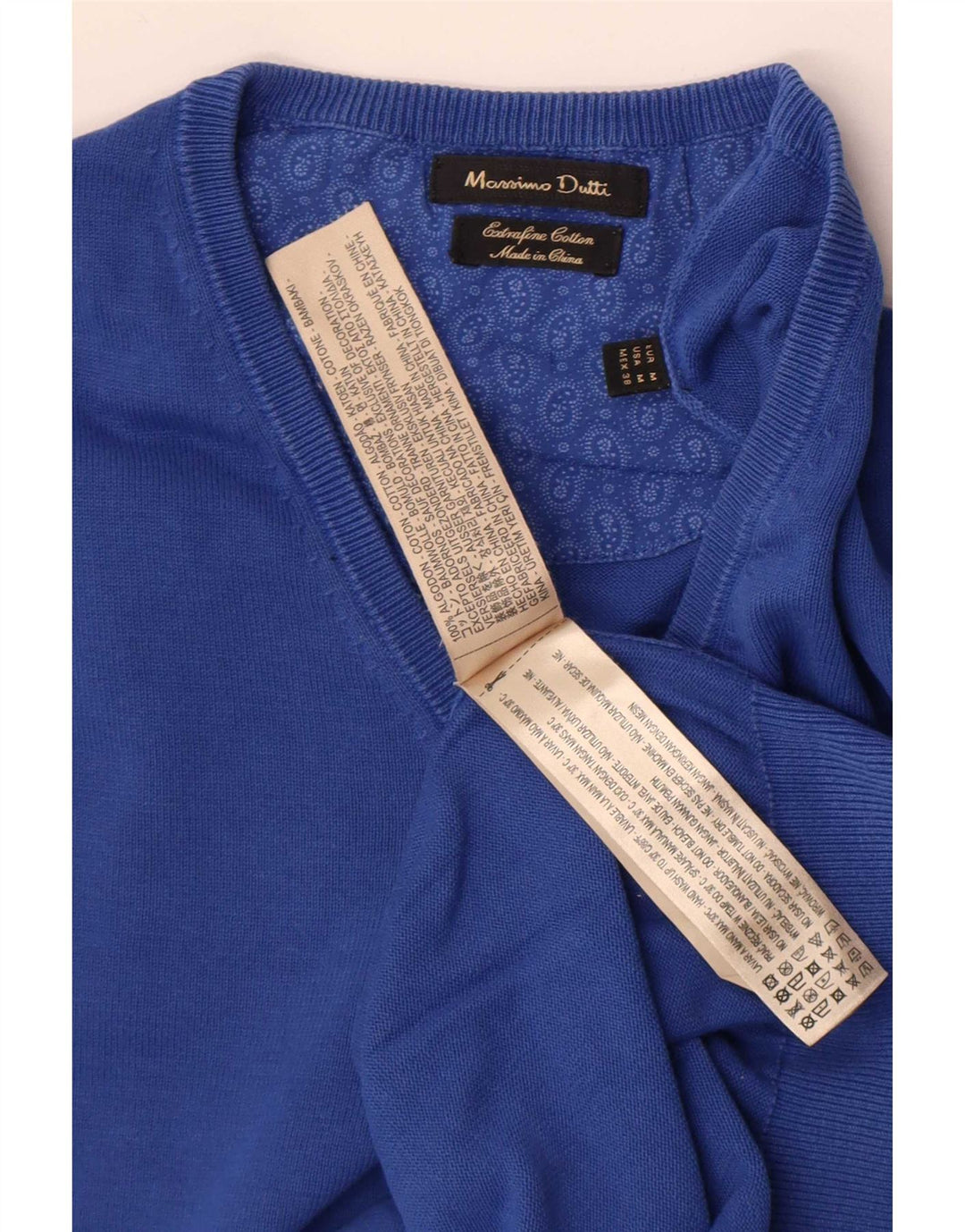 Pulover Massimo Dutti pentru bărbați, cu decolteu în V, bumbac albastru mediu