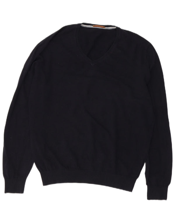 Massimo Dutti Pulover cu decolteu în V pentru bărbați, XL, bumbac bleumarin