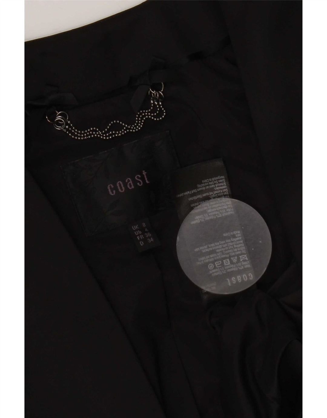 Jachetă Bolero pentru femei Coastă cu mâneci 3/4 UK 8, poliester negru mic