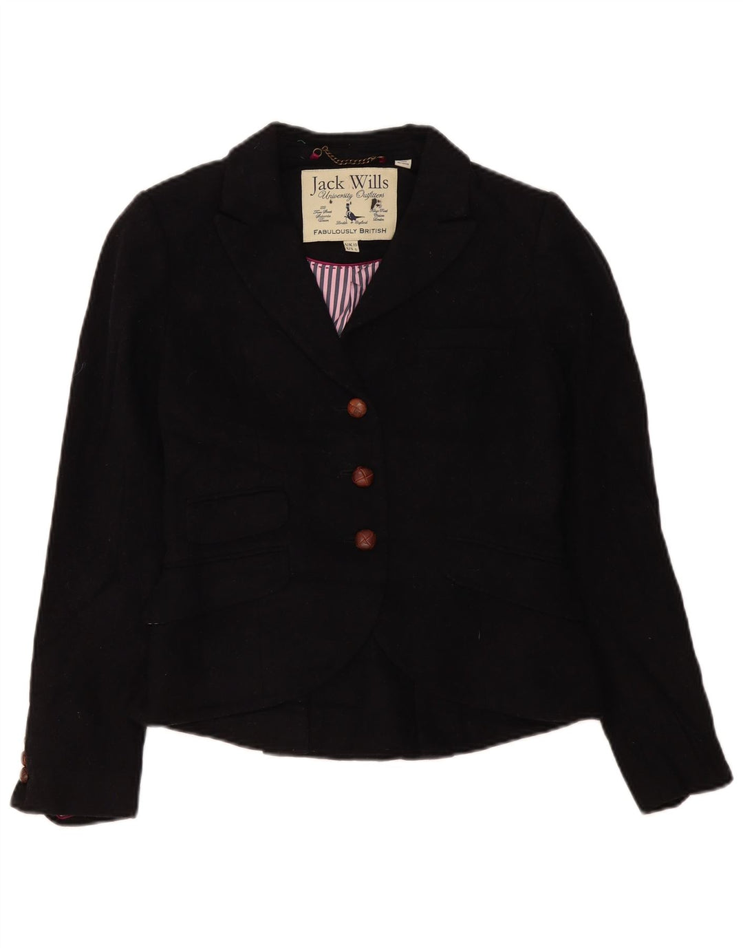 Blazer Jack Wills pentru femei cu 3 nasturi, UK 10, lână neagră mică