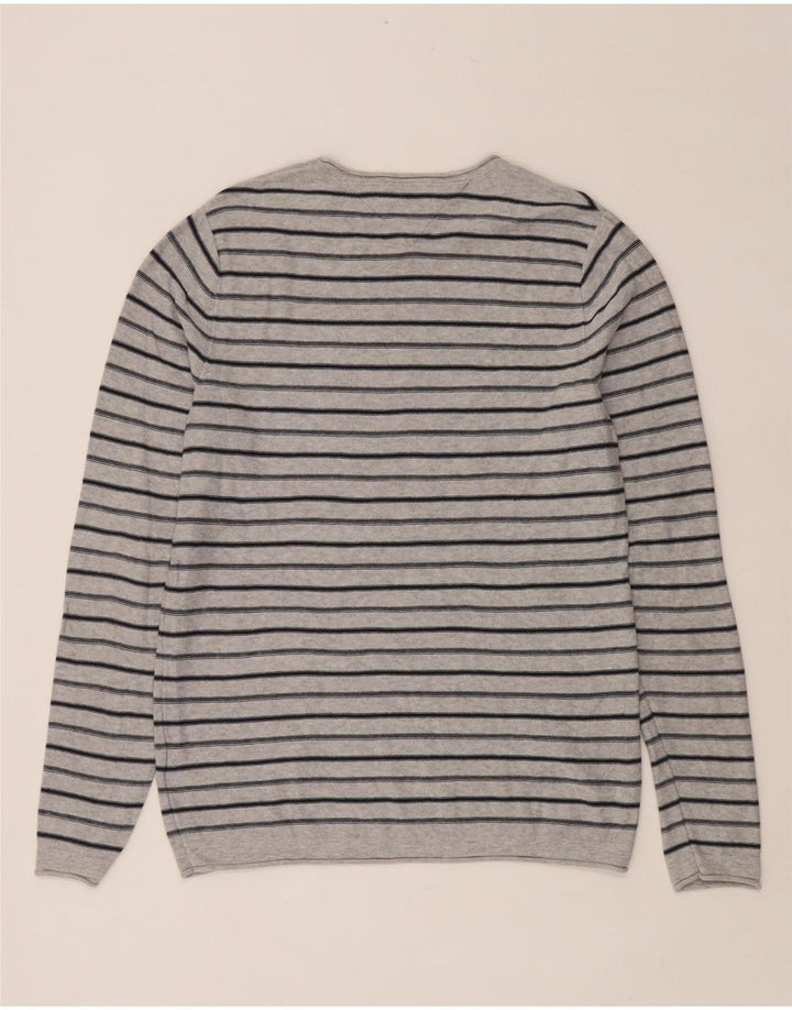 Pulover pentru bărbați TOMMY HILFIGER Pulover cu gât roșu din bumbac cu dungi gri mediu