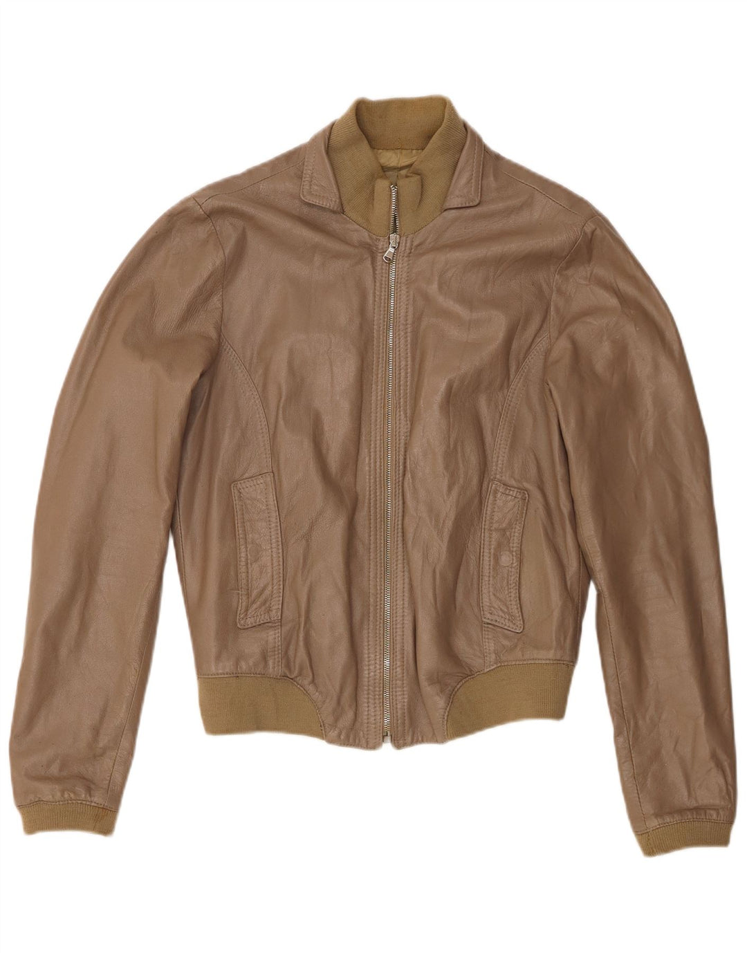 Jachetă Bomber din piele vintage pentru femei UK 18 XL din piele kaki
