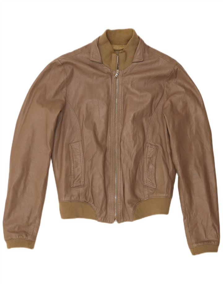 Jachetă Bomber din piele vintage pentru femei UK 18 XL din piele kaki