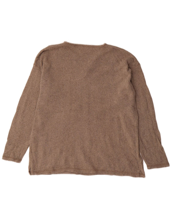 EDDIE BAUER Womens Oversized Boat Neck Jumper Sweater UK 14 Medium Brown