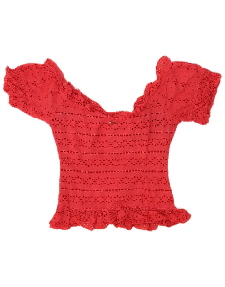 Bluză Crop pentru femei Guess UK 10 Small Pink