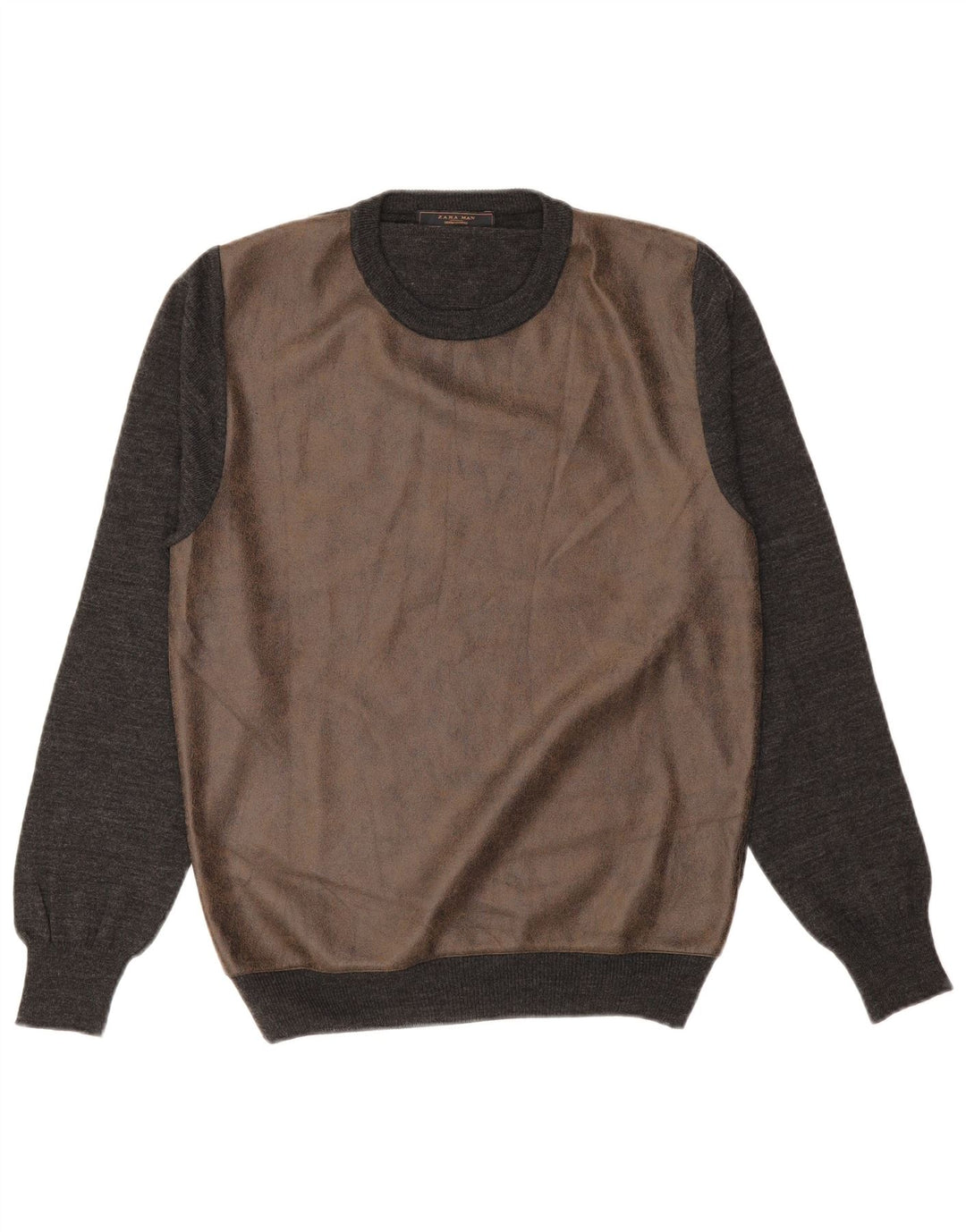 Pulover ZARA pentru bărbați cu decolteu rotund, mare, gri, acrilic, bloc de culoare