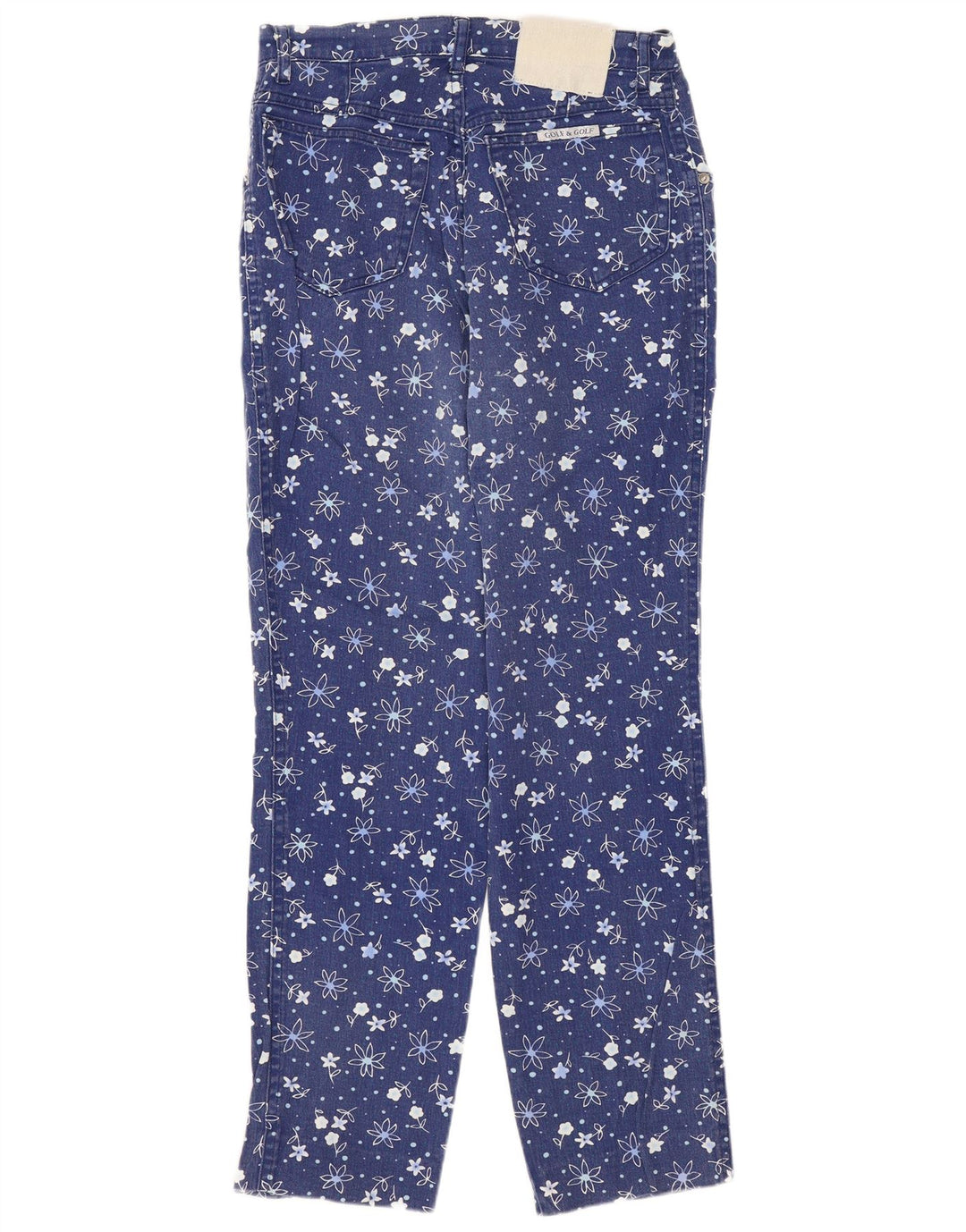 Blugi slim dama vintage W28 L28 albastru floral