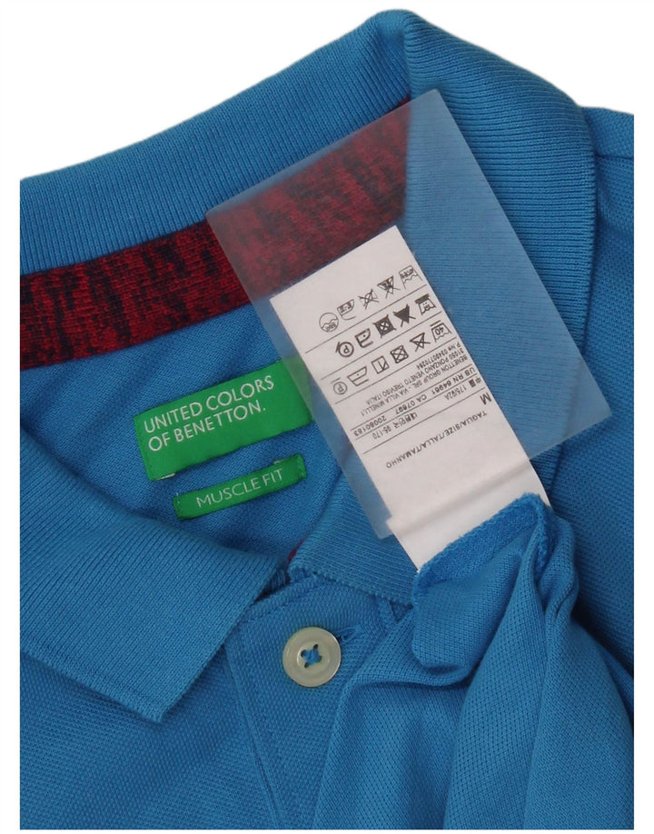 Tricou polo Benetton pentru bărbați, cu formă musculară, din bumbac albastru mediu