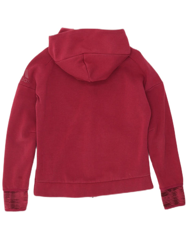 Pulover Adidas pentru femei cu fermoar cu capota UK 14 Medium Burgundy Pinstripe