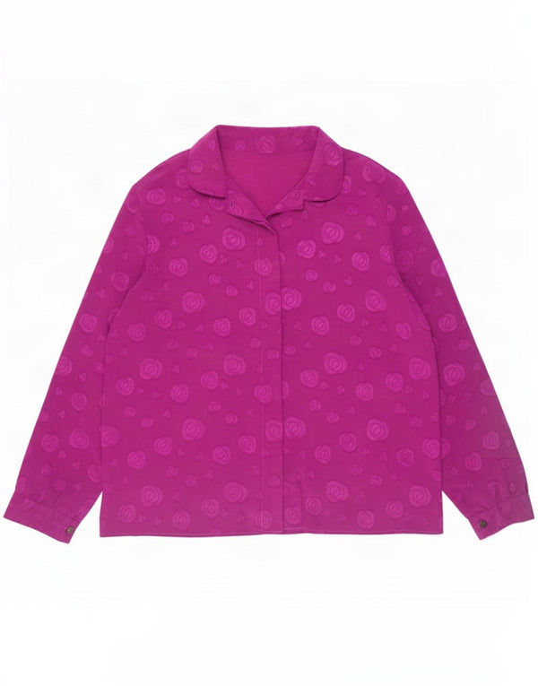 Bluză de cămașă vintage pentru femei UK 18 XL Mov Floral