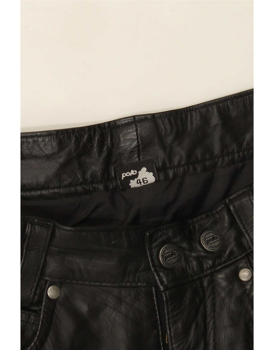 POLO Pantaloni subțiri din piele pentru bărbați IT 46 Small W28 L26 Negru