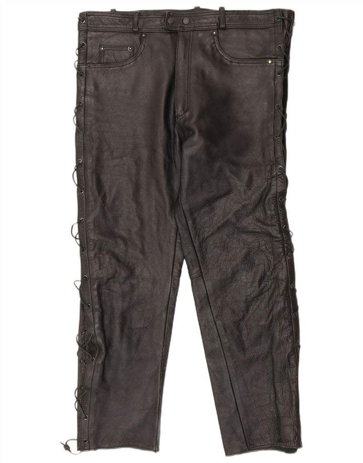 Pantaloni subțiri din piele pentru bărbați American Eagle W36 L30 din piele neagră