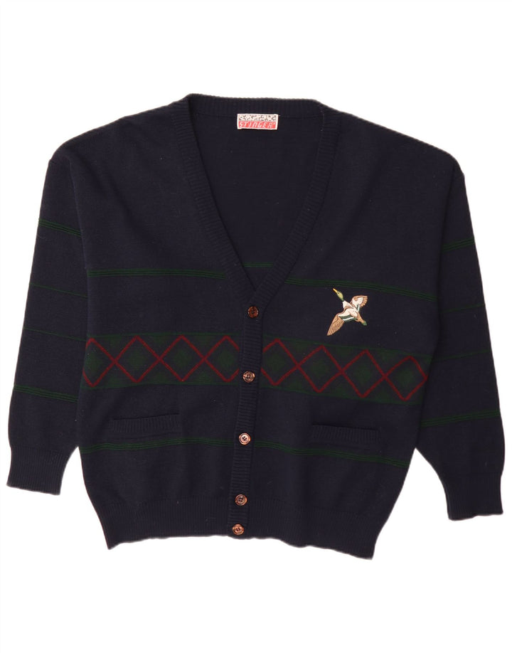 Pulover Cardigan Vintage pentru bărbați XL Bleumarin Argyle/Diamond