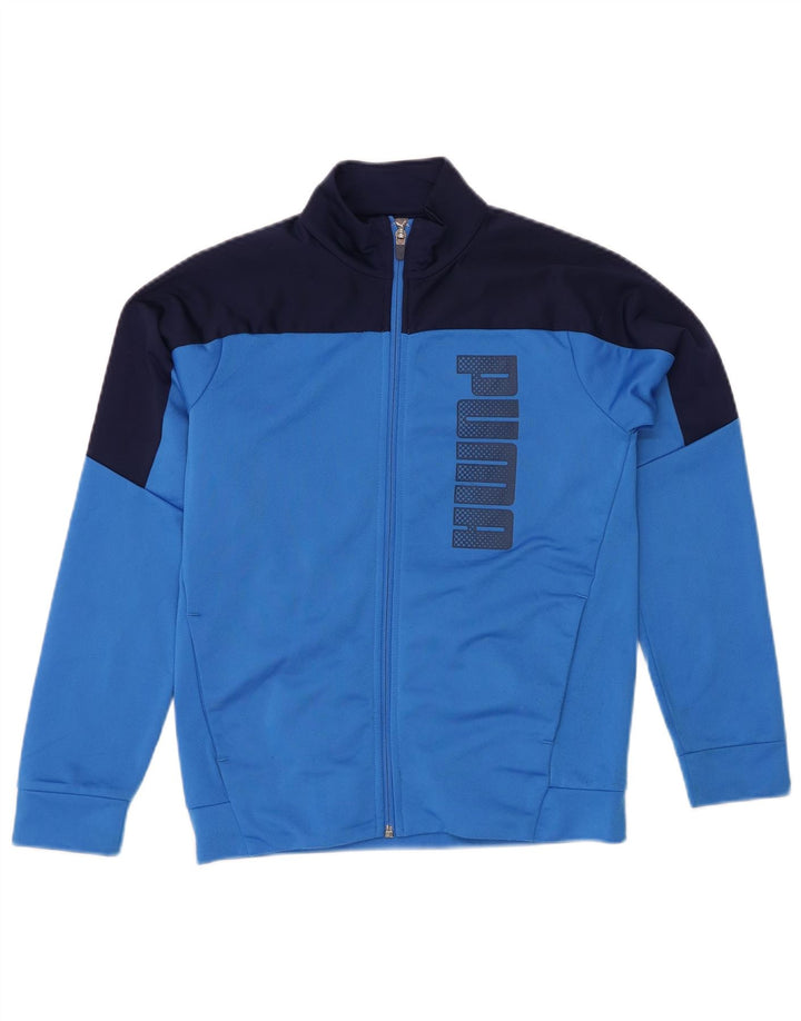 PUMA Boys Graphic Tracksuit Top Jacket 11-12 Years Blue Colourblock