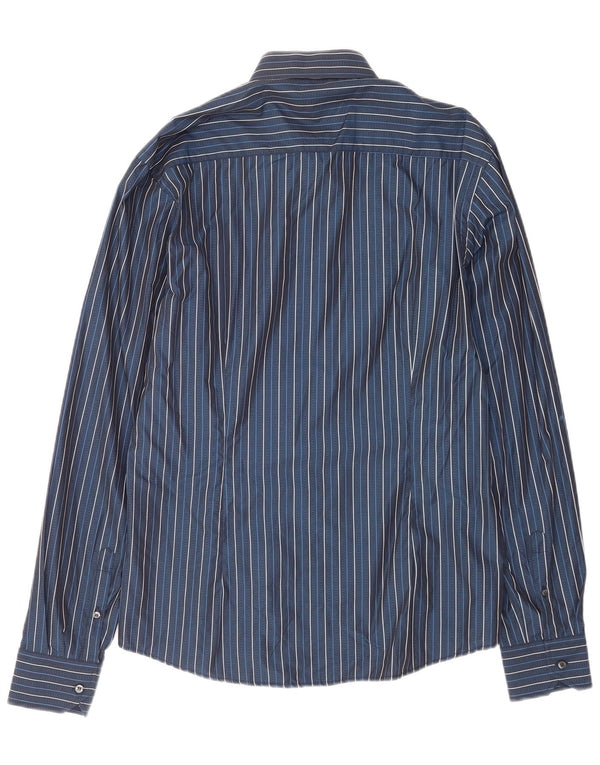 Cămașă Valentino pentru bărbați Inter Fit Mărimea 17 1/2 44 XL, bumbac cu dungi, albastru bleumarin
