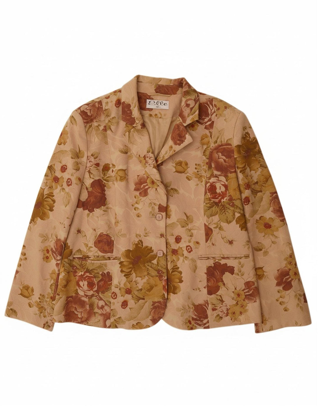 Jachetă ELLE pentru femei, cu 2 nasturi, UK 20 2XL, bumbac floral, bej