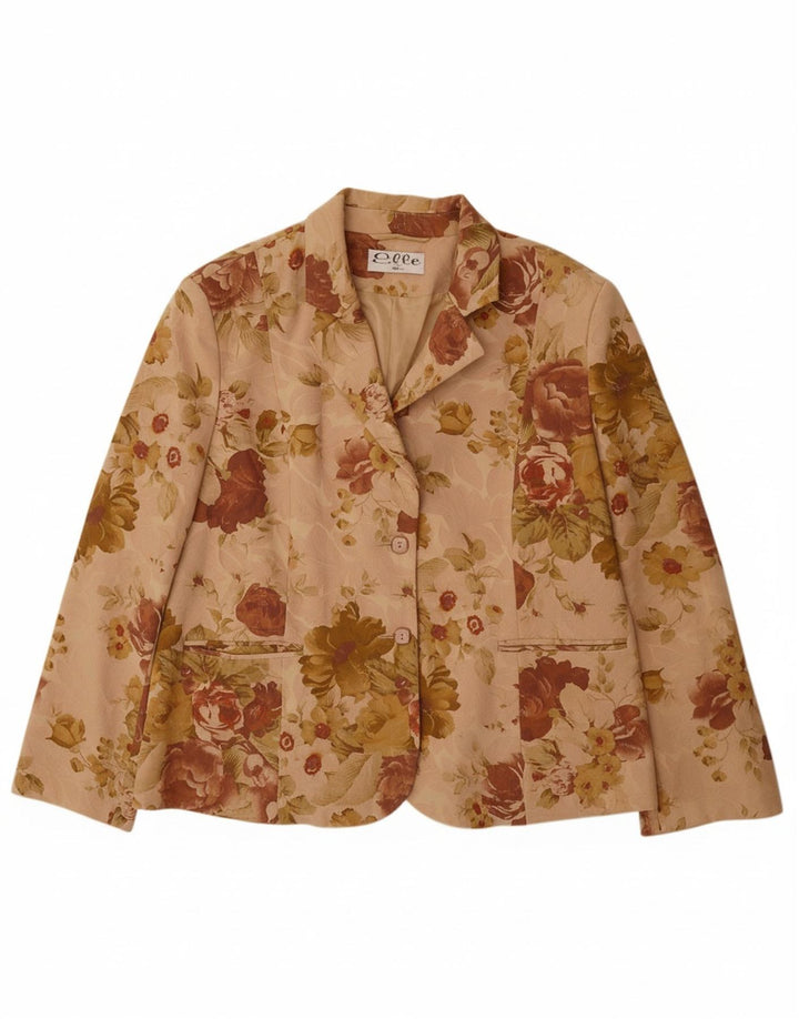Jachetă ELLE pentru femei, cu 2 nasturi, UK 20 2XL, bumbac floral, bej