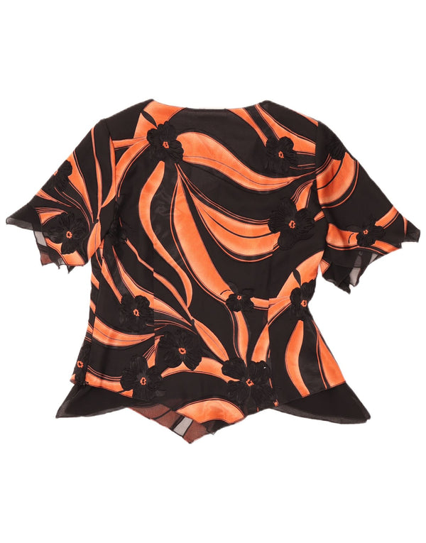 Hermann Lange Womens Asymmetric Blouse Top EU 38 Medium Black Floral Rayon