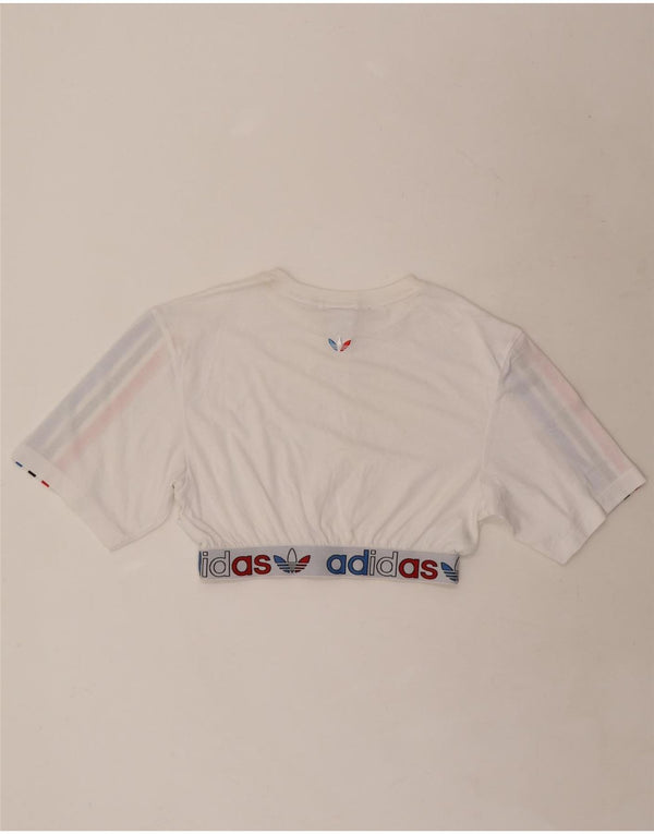 Tricou cu grafic crop Adidas pentru femei Top UK 8 Small White Colorblock