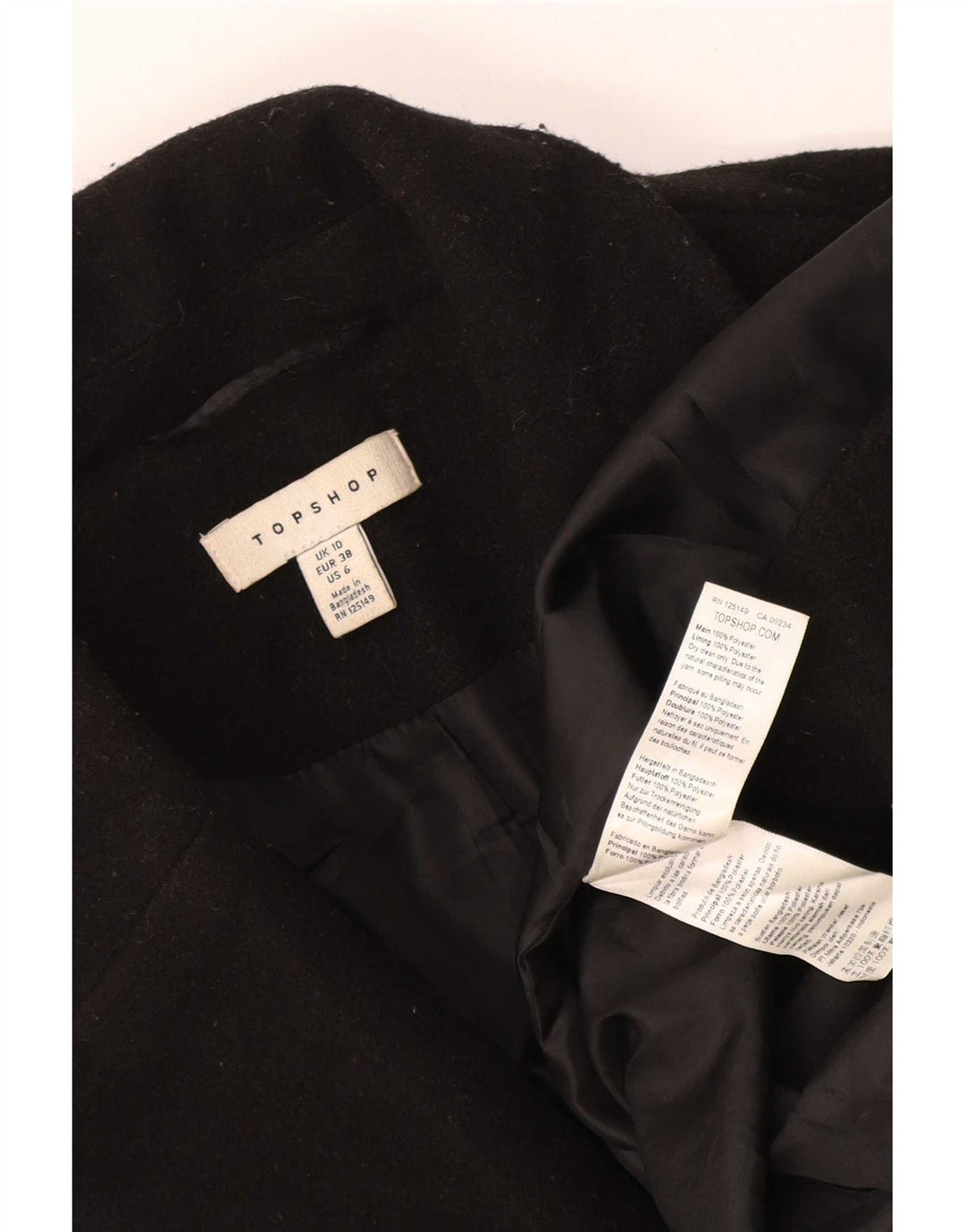 Palton supradimensionat pentru femei Topshop UK 10 Poliester negru mic
