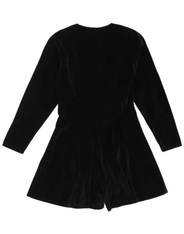 Combi de catifea cu mâneci lungi pentru femei vintage UK 14, bumbac negru mare