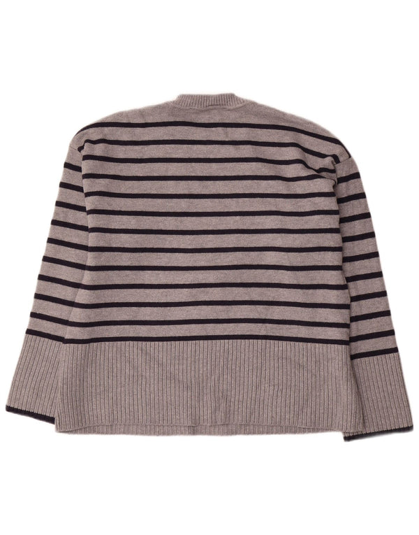 Pulover pentru femei supradimensionat cu gâtul turnat Zara UK 10 mic, gri cu dungi
