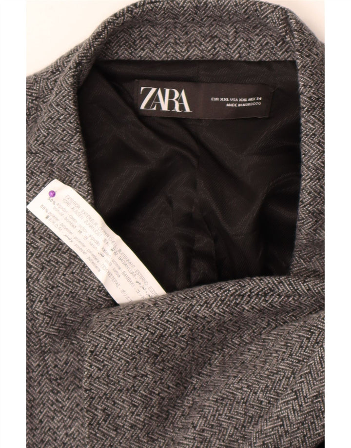 Jachetă Blazer deschisă pentru femei Zara UK 20 2XL, bumbac gri cu oase