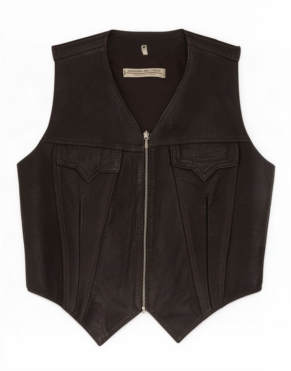 Vestă din piele pentru femei Jeanseria Del Corso UK 12 Medium Black