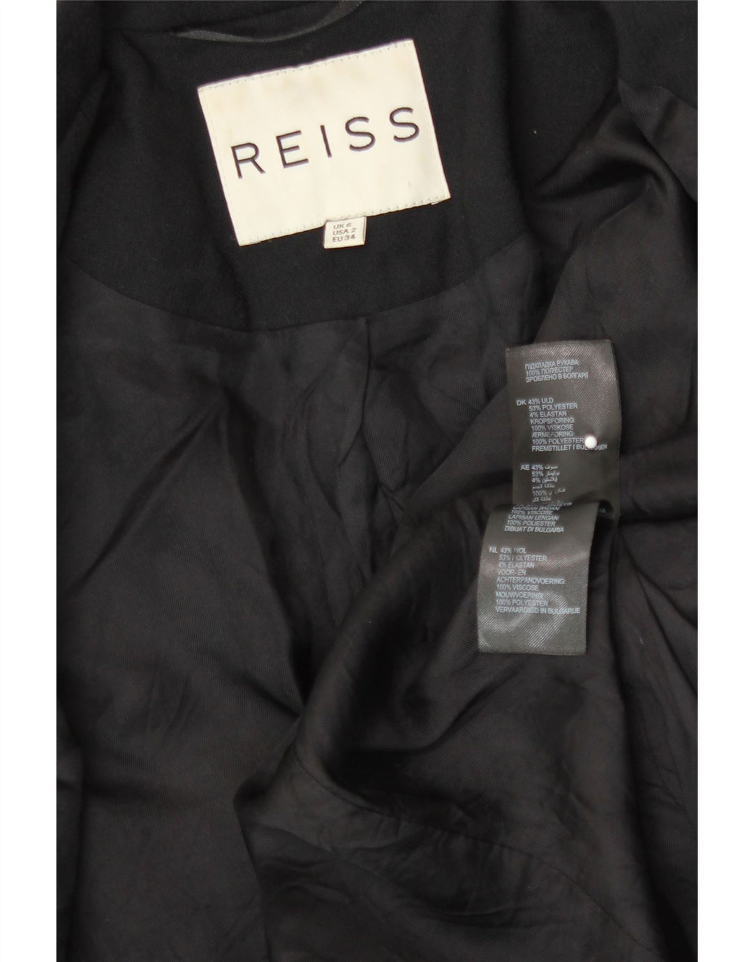 REISS Womens 1 Button Blazer Jacket UK 6 XS Black Polyester