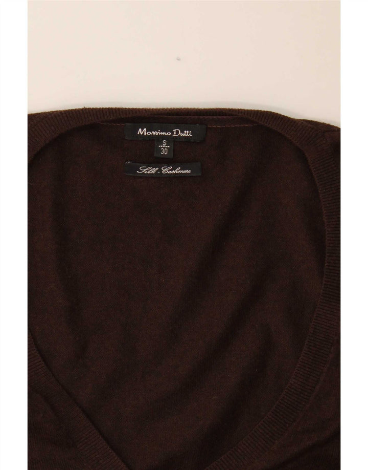 Pulover cu decolteu în V Massimo Dutti pentru femei UK 10 Mătase maro mică