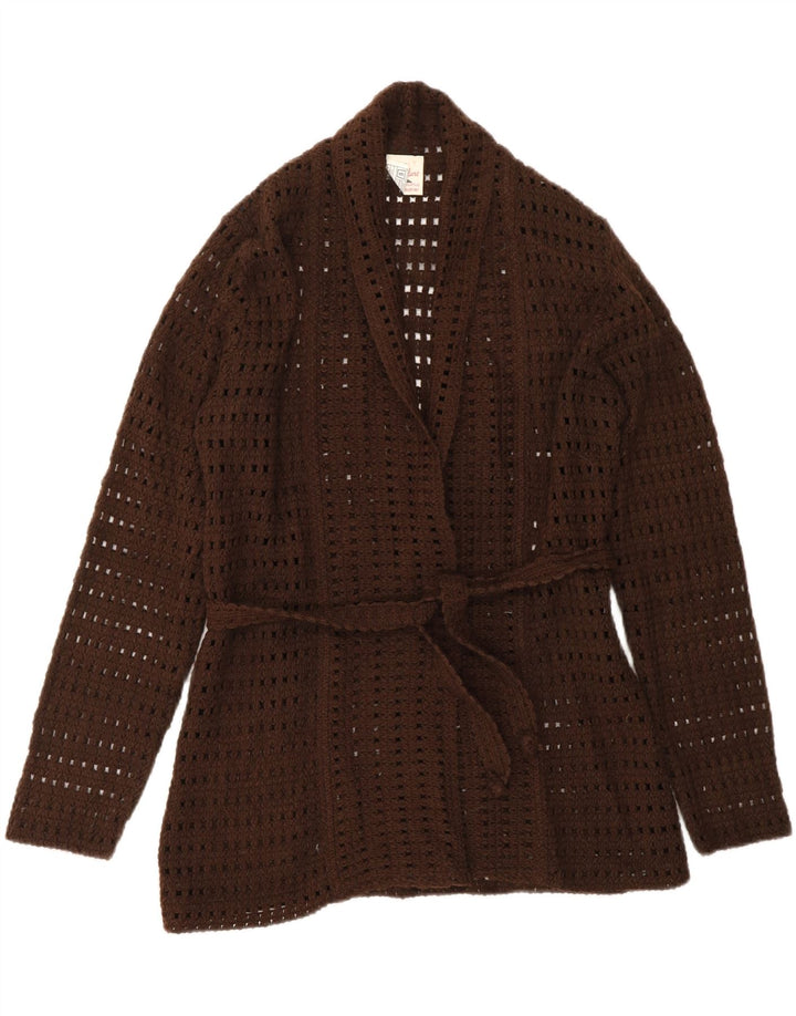 Pulover cardigan din croșetat VINTAGE pentru femei UK 14 mare maro acrilic