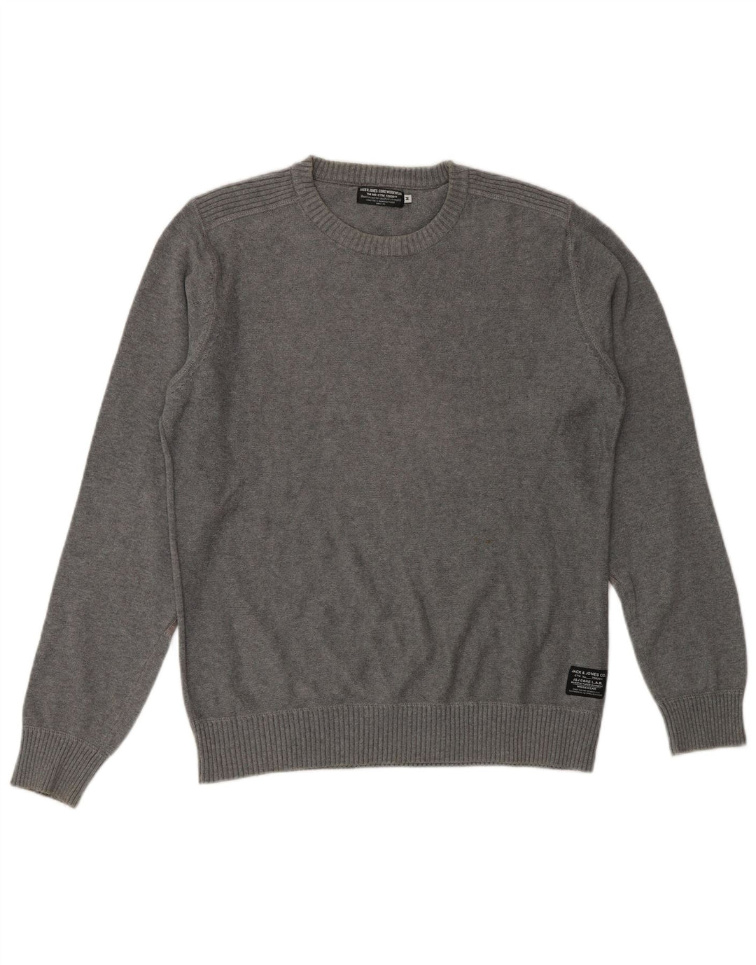JACK & JONES Pulover pentru bărbați cu gât roșu din bumbac, gri mediu
