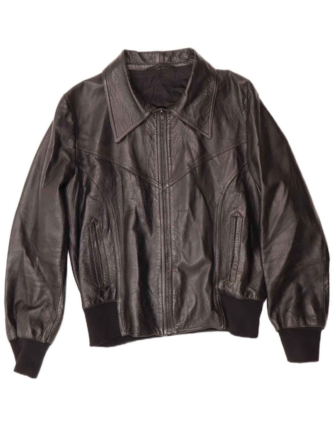 Jachetă de piele vintage pentru bărbați UK 38 Medium Black Classic