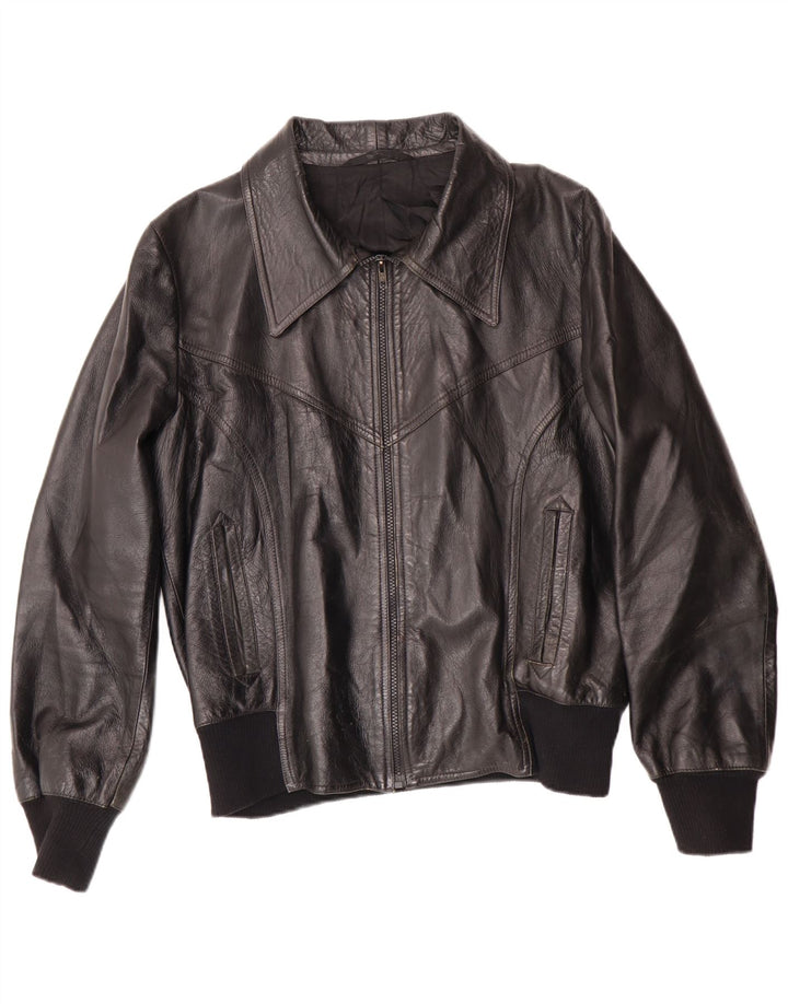 Jachetă de piele vintage pentru bărbați UK 38 Medium Black Classic