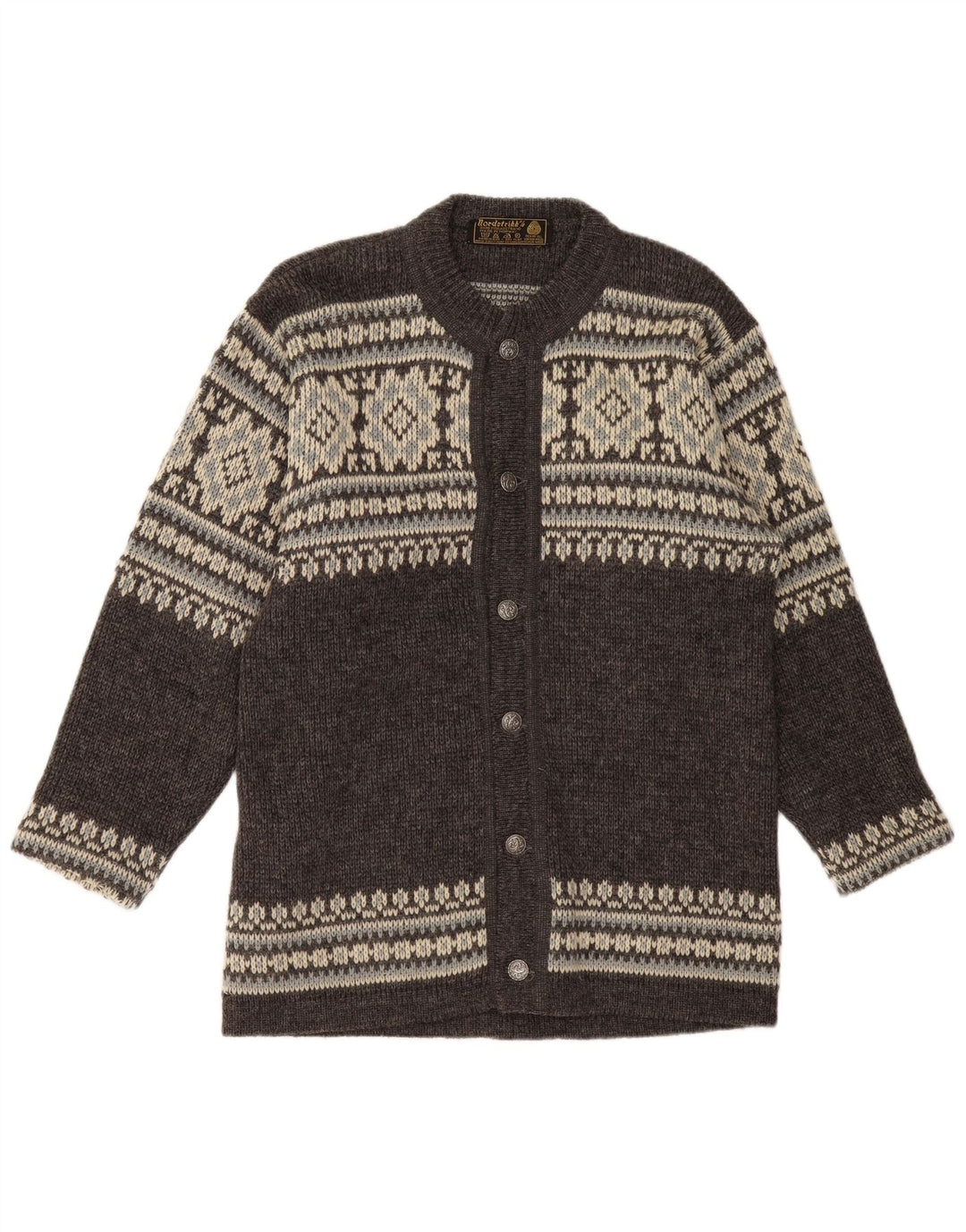 Pulover cardigan pentru bărbați NORDSTRIKK, lână virgină Fair Isle, gri mic