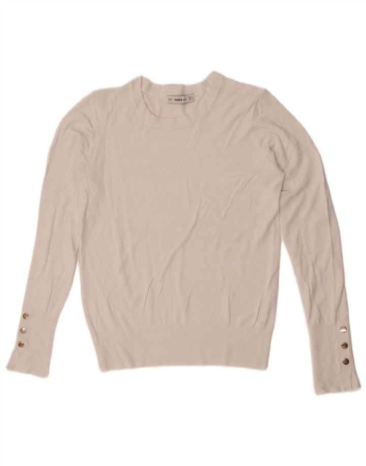 Pulover pentru damă Zara, cu gât turnut, alb mediu, UK 12