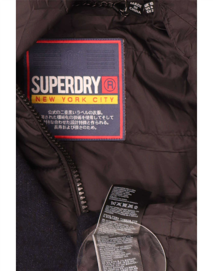 Palton cu glugă Superdry pentru femei UK 10 mic din lână bleumarin
