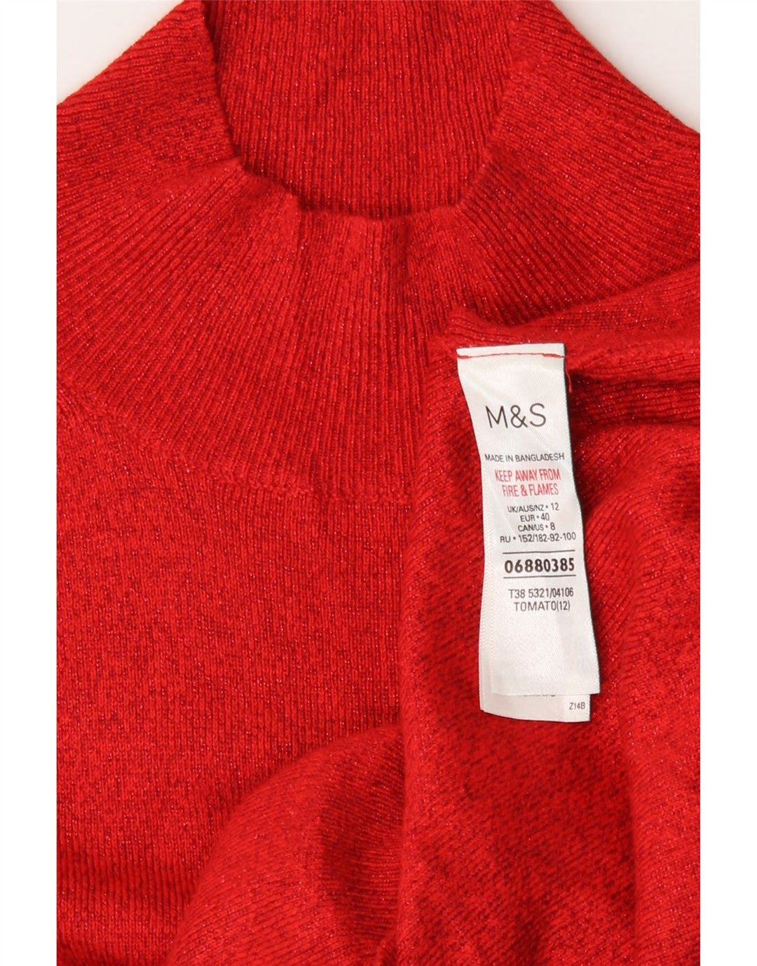 Pulover cu gât țestoasă pentru femei Marks & Spencer UK 12, viscoză roșie medie