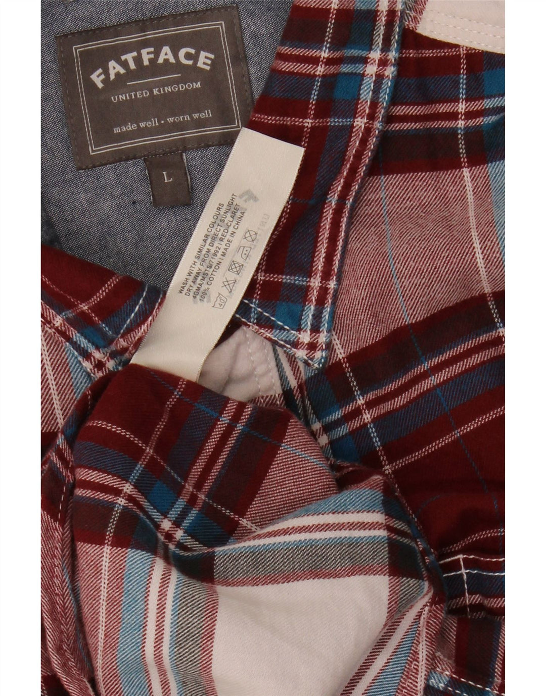FAT FACE Mens Classic Fit Flannel Shirt Large Red Check Cotton