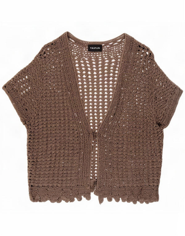 Taifun Crop Crochet Cardigan Top pentru femei UK 14 Large Gri Viscose