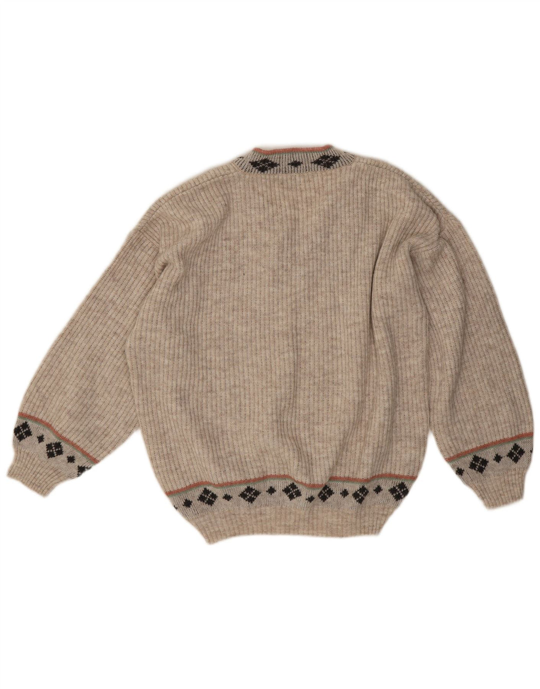 Pulover vintage pentru bărbați cu decolteu în V, mediu, bej, geometric